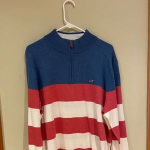 Vineyard vines quarter zip. Red, white, and blue.